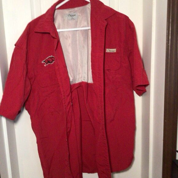 Vintage Arkansas Razorbacks Chiliwear Mens Large Short Sleeve Button Up Shirt - Picture 1 of 16